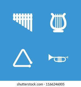 Orchestra icon. collection of 4 orchestra filled icons such as trumpet, harmonica, triangle musical instrument. editable orchestra icons for web and mobile.