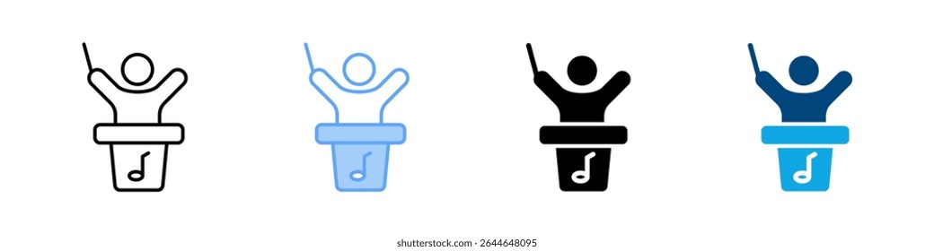 Ícone Orquestra Define Vários Estilos. Projetado Em Contorno, Azul, Glifo, Tom Duplo