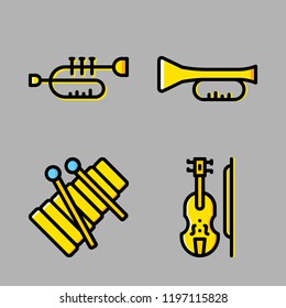 orchestra icon set. vector set about violin, xylophone and trumpet icons set.