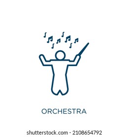 icono de la orquesta. Icono de contorno de orquesta lineal delgada aislado en fondo blanco. Signo de orquesta vectorial de línea, símbolo para web y móvil