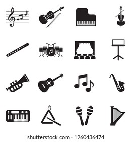 Orchestra Icons. Black Flat Design. Vector Illustration.