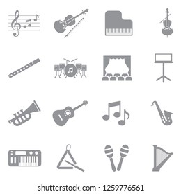 Orchestra Icons. Gray Flat Design. Vector Illustration.