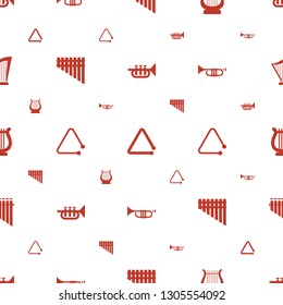 orchestra icons pattern seamless white background. Included editable filled trumpet, triangle musical instrument, harp, harmonica icons. orchestra icons for web and mobile.