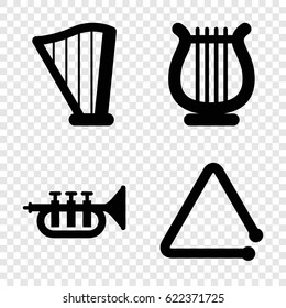 Orchestra icons set. set of 4 orchestra filled icons such as harp, triangle musical instrument