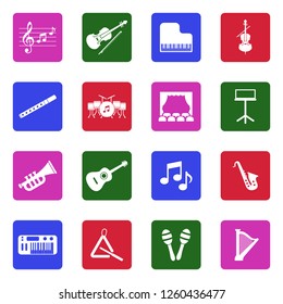 Orchestra Icons. White Flat Design In Square. Vector Illustration. 