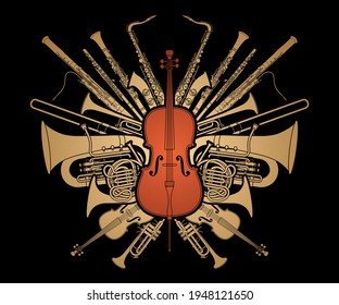 Orchestra Instruments Set Cartoon Silhouette Graphic Vector