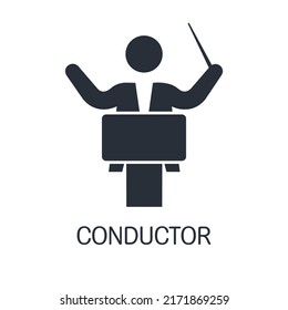 Orchestra leader. Conductor. Group management symbol. Vector illustration isolated on white background.