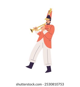 Orquestra com Personagem de Homem Marcial em Uniforme Vermelho com Ilustração de Vetor Trompete