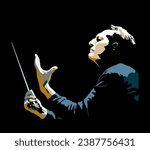  Orchestra master. Colorful vector illustration on black background