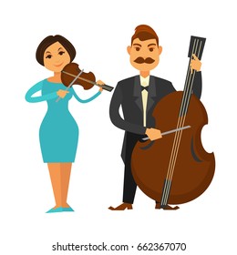 Orchestra members with violin and violoncello isolated illustration