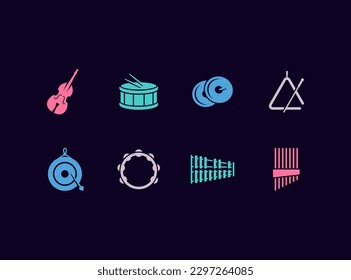 Orchestra musical instruments vector icon set