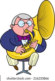 Orchestra musician plays the tuba