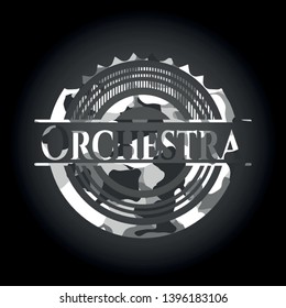 Orchestra on grey camouflage texture