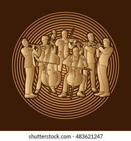 Orchestra player design on golden light graphic vector
