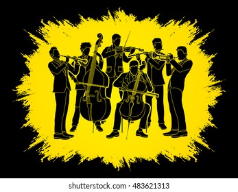 Orchestra player design on grunge frame background graphic vector