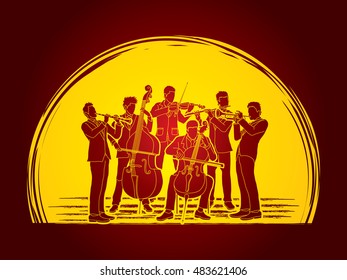 Orchestra player design on moonlight background graphic vector