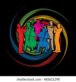 Orchestra player design on spin wheel background graphic vector