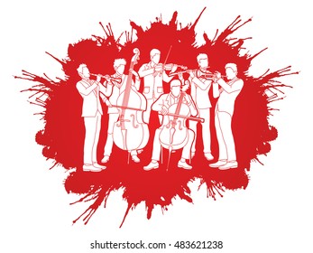 Orchestra player design on splatter color  background graphic vector