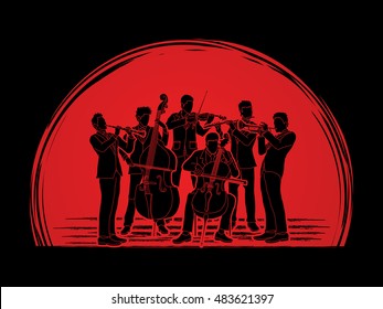 Orchestra player design on sunset background graphic vector