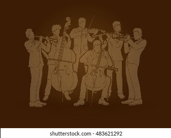 Orchestra player design using golden dots pixels graphic vector
