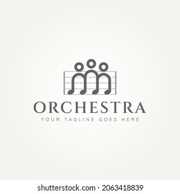 orchestra simple minimalist logo.group of musician orchestra with music notes symbol logo vector illustration design
