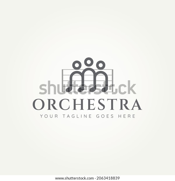 orchestra simple\
minimalist logo.group of musician orchestra with music notes symbol\
logo vector illustration\
design