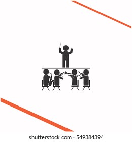 Orchestra vector grey icon on white background. Orchestra symbol stock bitmap illustration. Business picture.