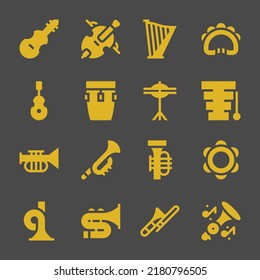 orchestra web icons. Fiddle and Cello, Tambourine and Xylophone symbol, vector signs
