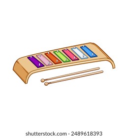 orchestra xylophone cartoon. baby metallophone, rhythm creative, stick wood orchestra xylophone sign. isolated symbol vector illustration