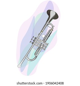 orchestral brass instrument trumpet isolated colorful background. vector, realism
