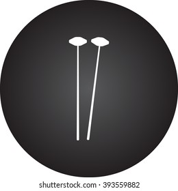 Orchestral drumsticks mallets simple icon on round background