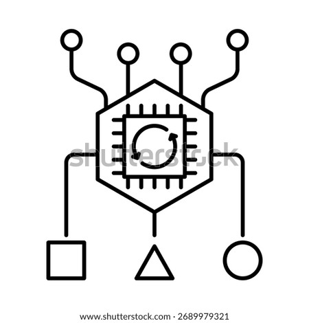 Orchestrator Icon, AI system orchestration, Automation process flow, AI coordination, Workflow management, and System orchestration for AI agents. Vector illustration.