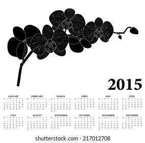 Orchid. 2015 Calendar. Weeks start on Monday.