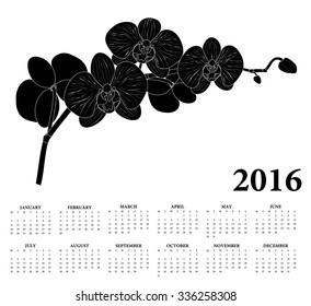 Orchid. 2016 Calendar. Weeks start on Monday.