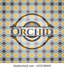 Orchid arabic badge background. Arabesque decoration.