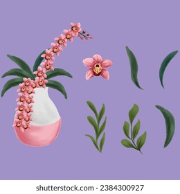 orchid art set with canvas for frame, elements