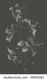 orchid branch drawing on grey background