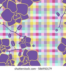 Orchid and check vector texture seamless