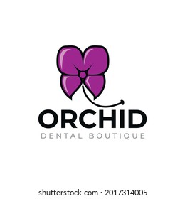 Orchid Dental Boutique Logo,  Sophistication And High Quality Care With Flower As Teeth Vector