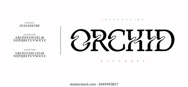 Orchid elegant Font Uppercase Lowercase and Number. Classic Lettering Minimal Fashion Designs. Typography modern serif fonts regular decorative vintage concept. vector illustration