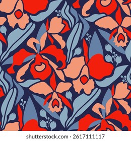Orchid floral pattern textiles hand drawn silhouettes style