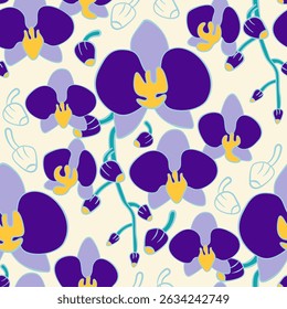Orchid floral pattern textiles hand drawn line style