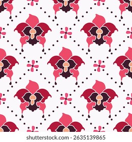 Orchid floral pattern textiles hand drawn, silhouettes and geometric style