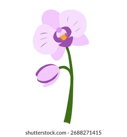 Flor de orquídea em vetor plano ilustração para composições florais de luxo, marca de produto de beleza, ou arte decorativa tropical. Perfeito para impressão e web.