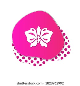 Orchid flower icon on liquid colored badge with shadow. Floral modern symbol. White sign on magenta colored banner. Vector isolated