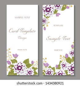 Orchid Flower invitation card template design vector background, Purple Orchidaceae floral and leaves, decorative vertical rectangle frame.Greeting card for birthday, wedding, congratulation concepts.