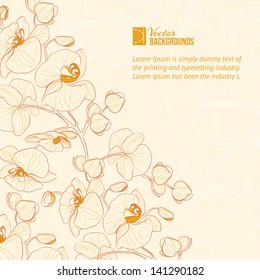 Orchid flower label with space for your message. Vector illustration.