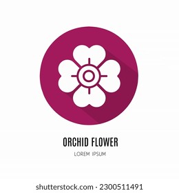 Orchid flower logo. Illustration of flower in flat. Stock vector.