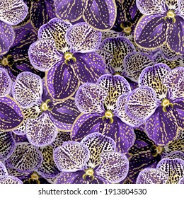 Orchid Flower seamless pattern. Floral texture for Textile, Wallpaper, Print, Background. Vector blooming tropical background. Tiger orchid plant