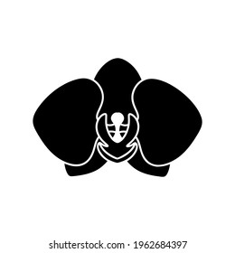 Orchid flower silhouette icon. Hand drawn illustration of houseplant. Black isolated vector pictogram on white background